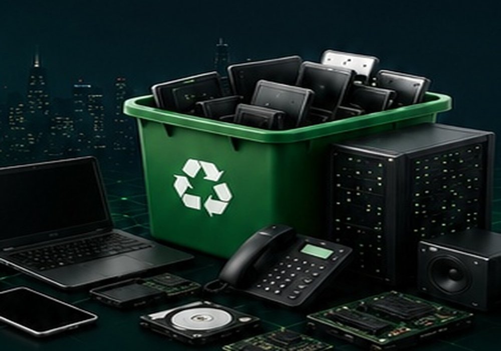 Computers, phones, servers and electronics prepared for recycling